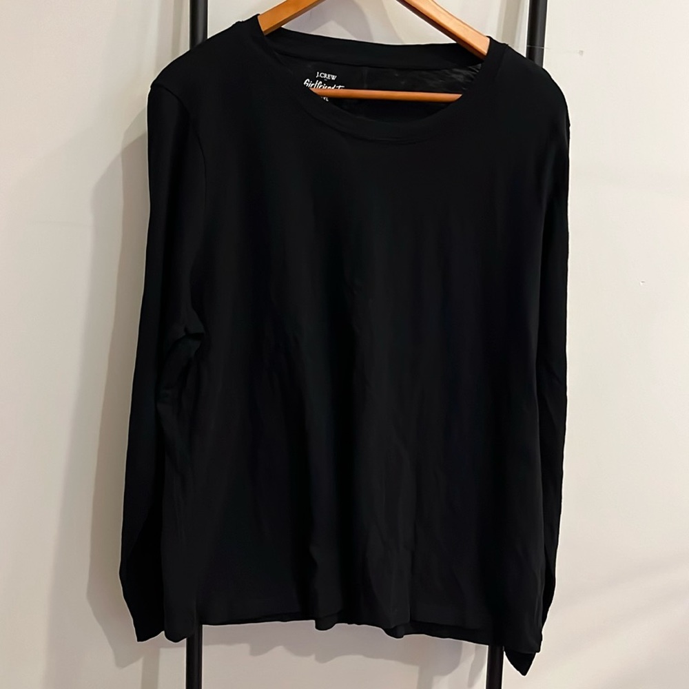 J. Crew Factory Black Round Neck Long Sleeve Cotton T-shirt Women Size XXL New